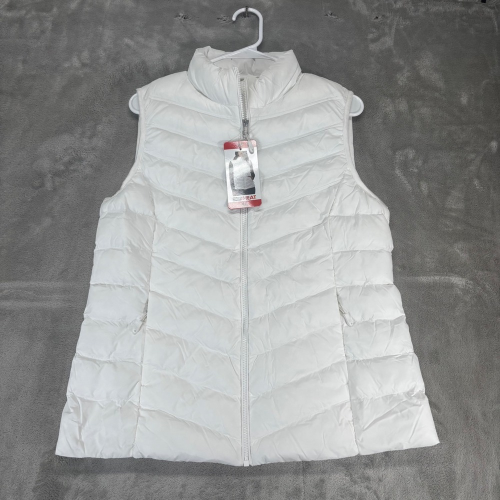 32 Degrees Heat Puffer Vest Womens Medium White NWT Lightweight Chevron Quilt